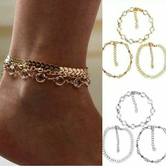 3 Piece Gold Anklet Multi-Chain - Picture 5 of 7